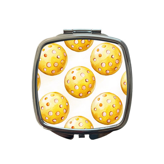Yellow Pickleballs Small Travel Purse Handbag Pocket Makeup Compact Mirror