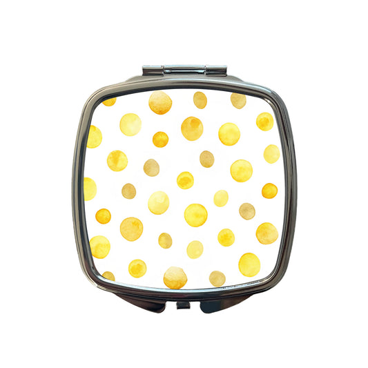 Yellow Polka Dots Fun White Background Small Travel Purse Handbag Pocket Makeup Compact Mirror