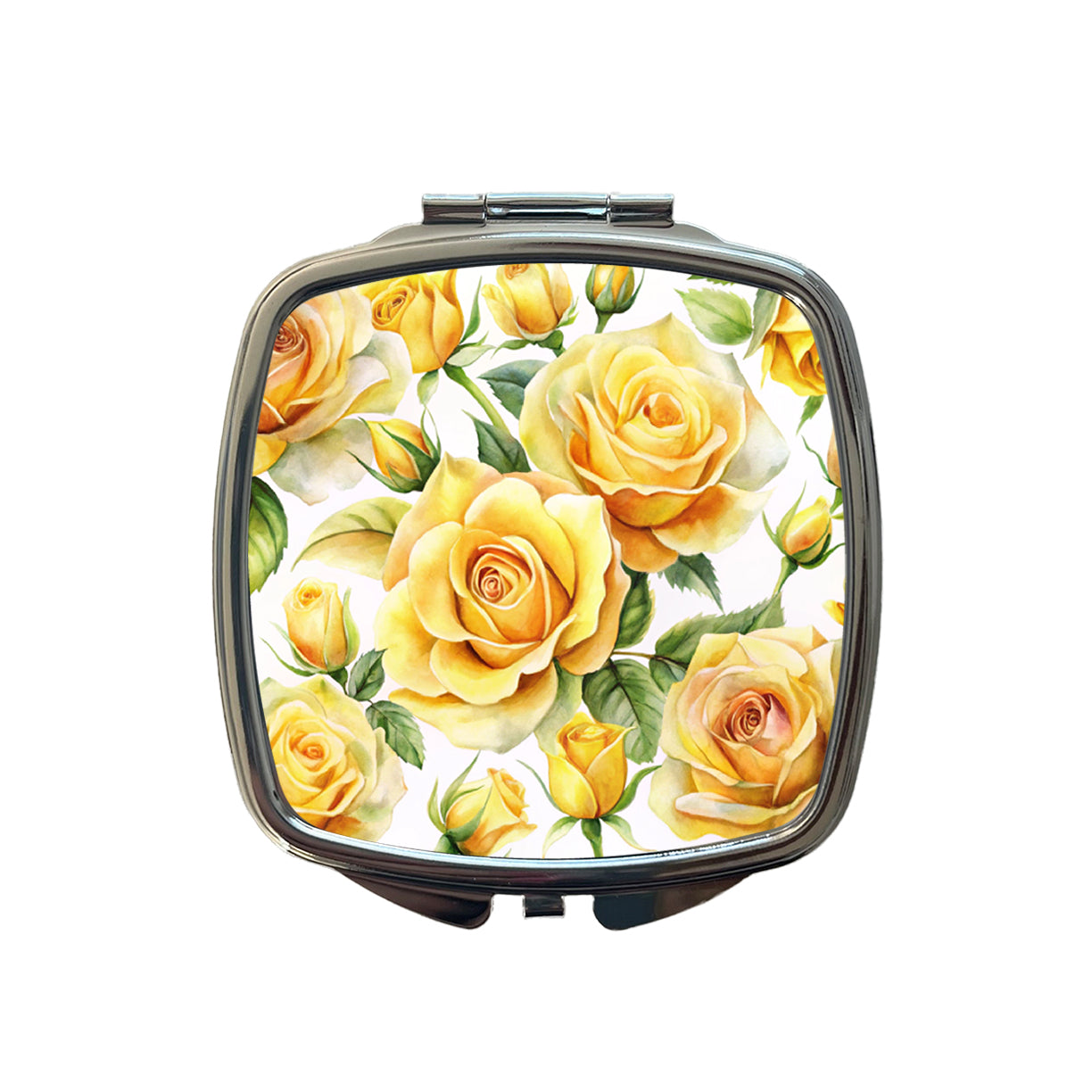 Yellow Roses Flowers Watercolor Small Travel Purse Handbag Pocket Makeup Compact Mirror