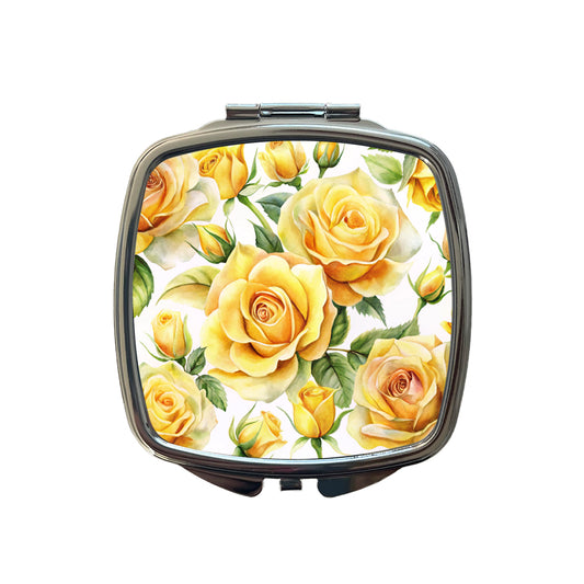 Yellow Roses Flowers Watercolor Small Travel Purse Handbag Pocket Makeup Compact Mirror