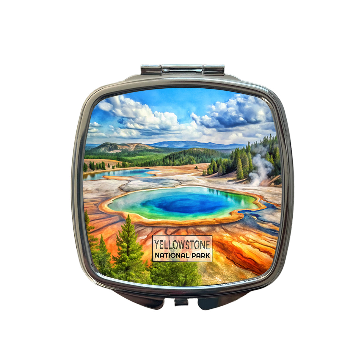 Yellowstone National Park Wyoming Montana Watercolor Small Travel Purse Handbag Pocket Makeup Compact Mirror