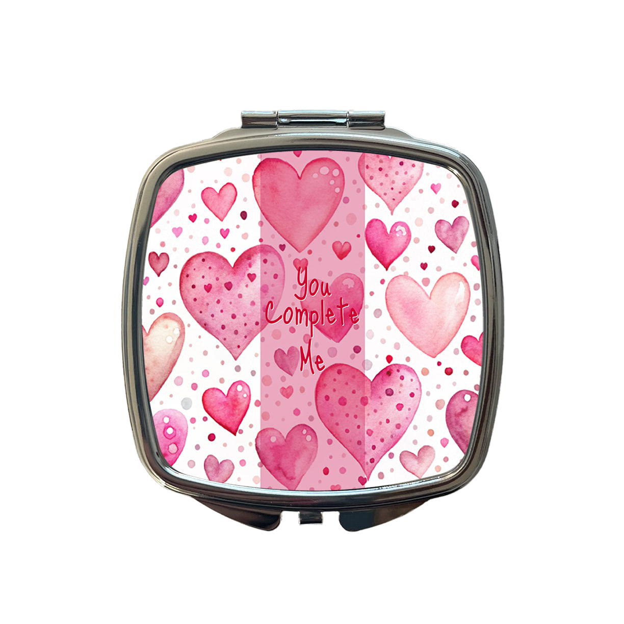 You Complete Me Valentine's Love Anniversary Pink Hearts Dots Small Travel Purse Handbag Pocket Makeup Compact Mirror