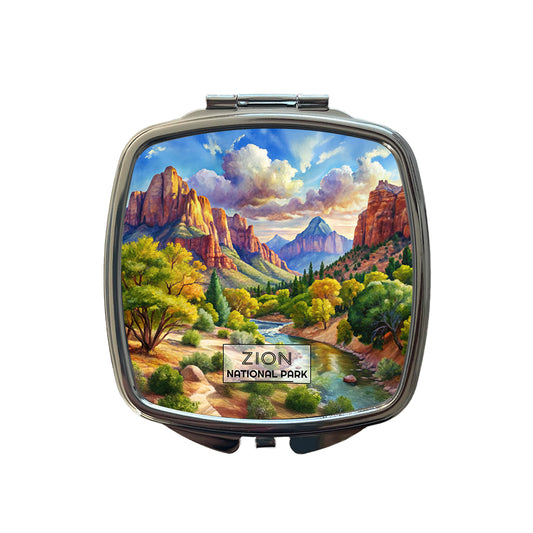 Zion National Park Utah Watercolor Small Travel Purse Handbag Pocket Makeup Compact Mirror
