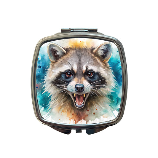 Angry Mad Raccoon Watercolor Small Travel Purse Handbag Pocket Makeup Compact Mirror