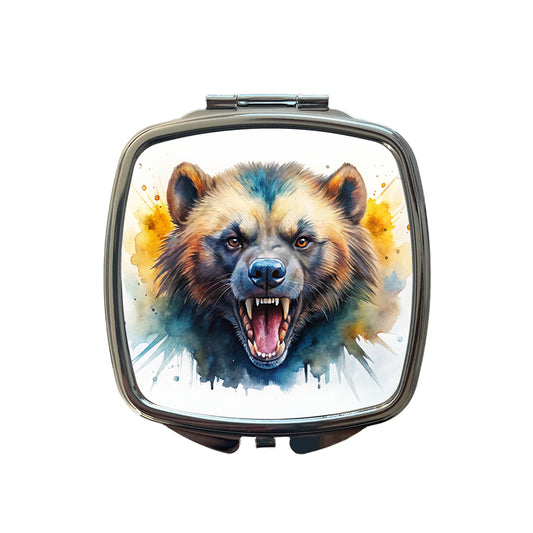 Angry Mad Wolverine Watercolor Small Travel Purse Handbag Pocket Makeup Compact Mirror