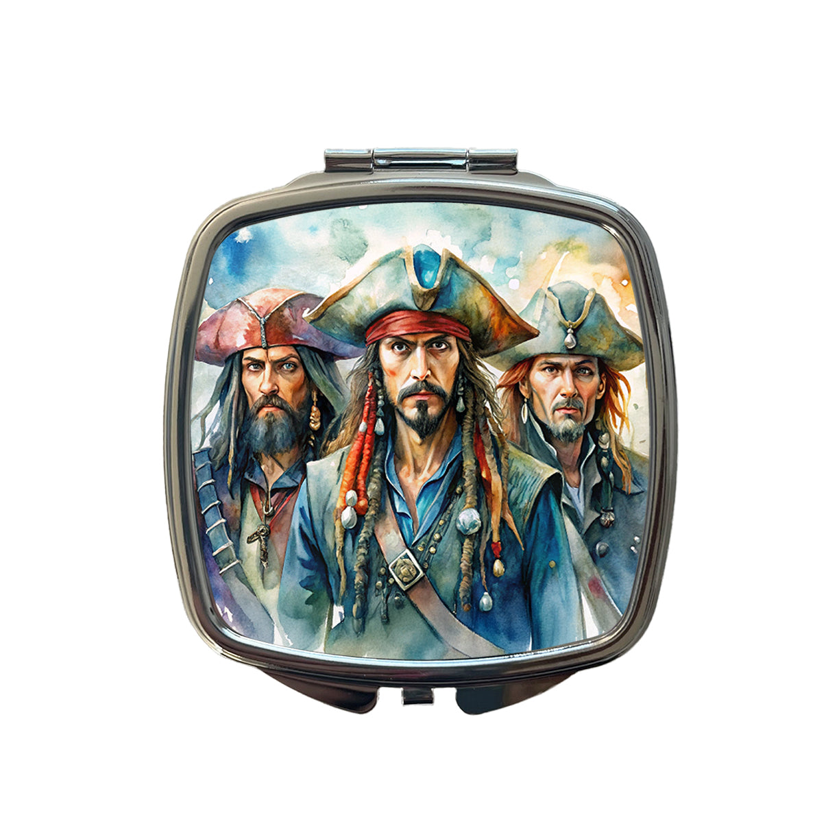 Angry Swashbuckling Pirates Watercolor Small Travel Purse Handbag Pocket Makeup Compact Mirror