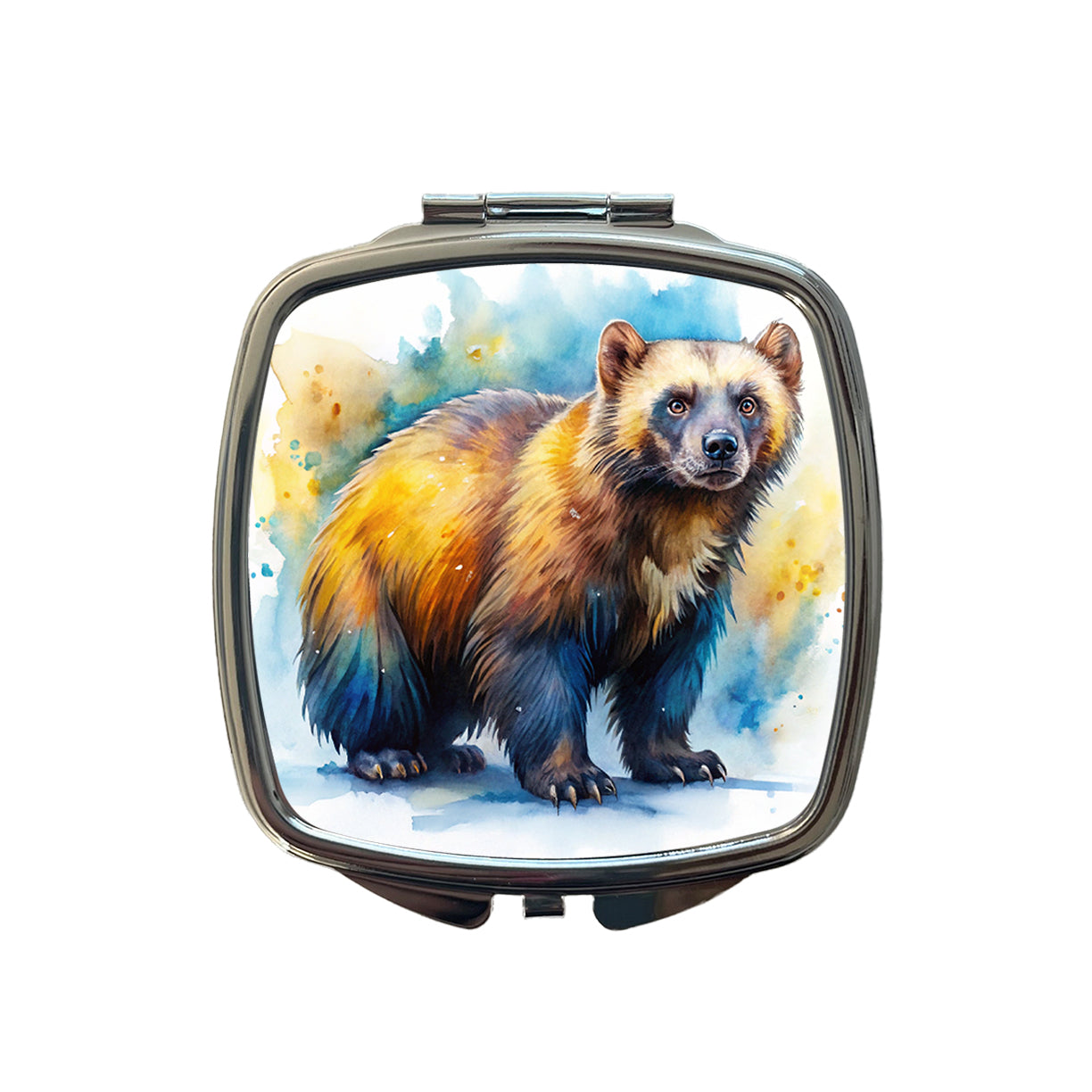 Animal Mad Wolverine Watercolor Small Travel Purse Handbag Pocket Makeup Compact Mirror