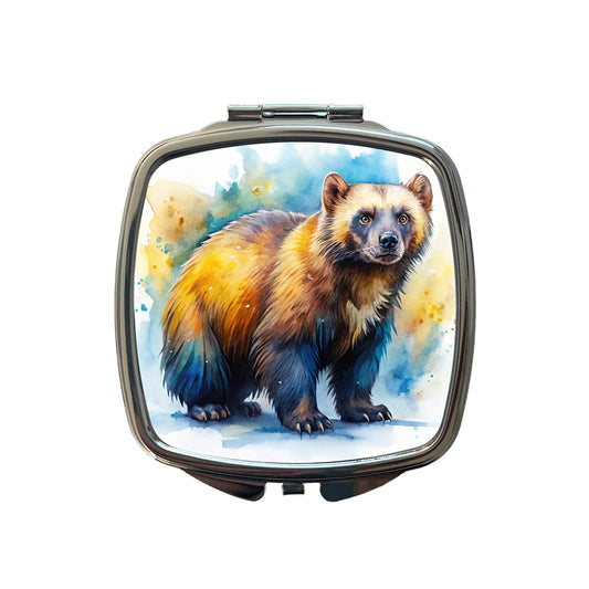 Animal Mad Wolverine Watercolor Small Travel Purse Handbag Pocket Makeup Compact Mirror