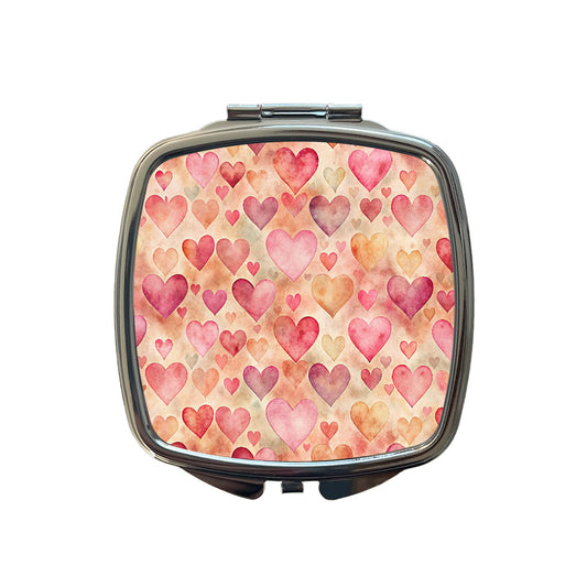 Antique Valentine's Day Hearts Pattern Small Travel Purse Handbag Pocket Makeup Compact Mirror