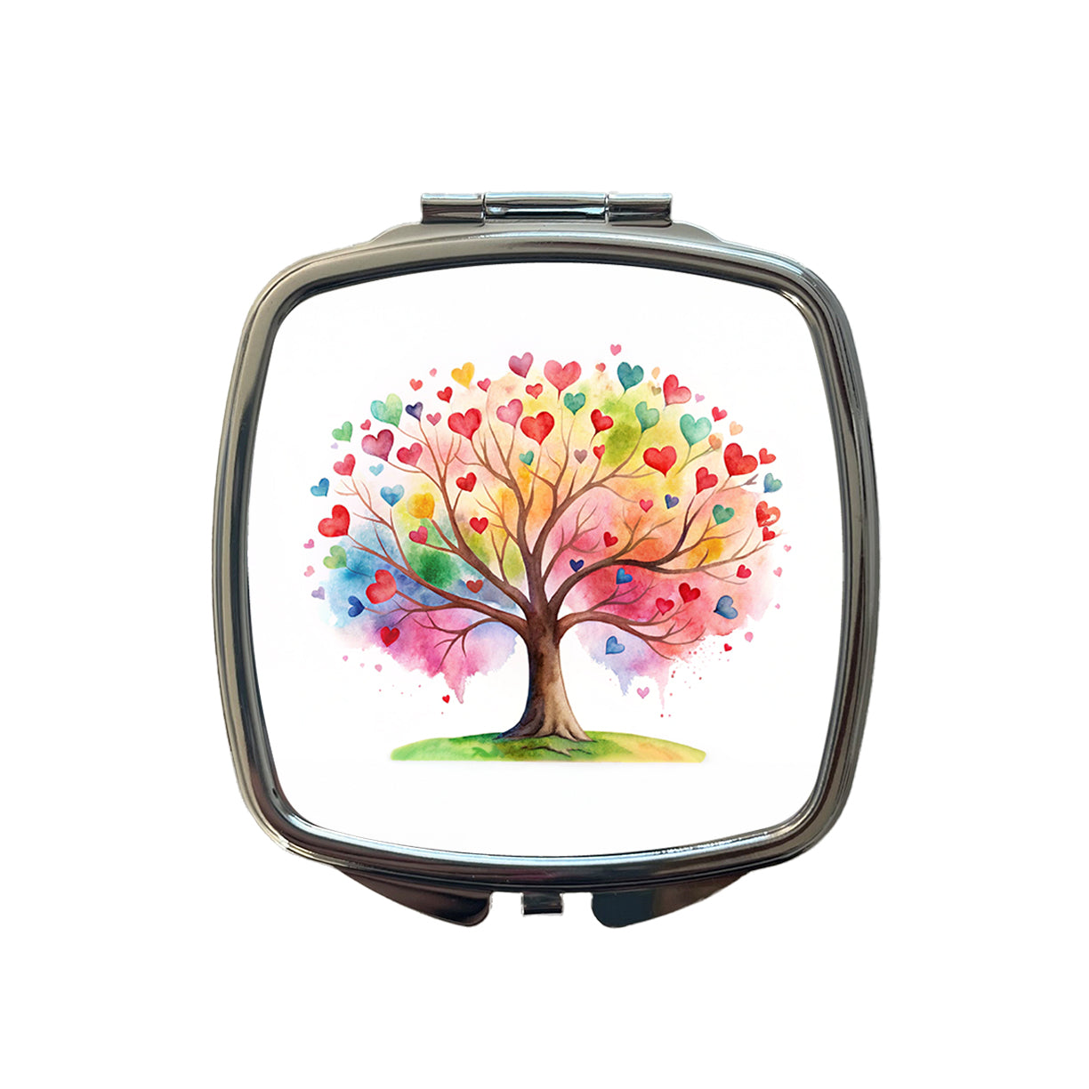 Autism Awareness Acceptance Tree With Hearts Watercolor Small Travel Purse Handbag Pocket Makeup Compact Mirror