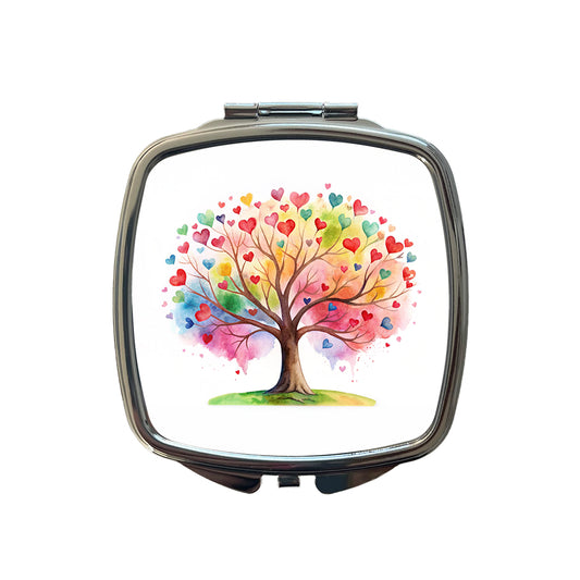 Autism Awareness Acceptance Tree With Hearts Watercolor Small Travel Purse Handbag Pocket Makeup Compact Mirror