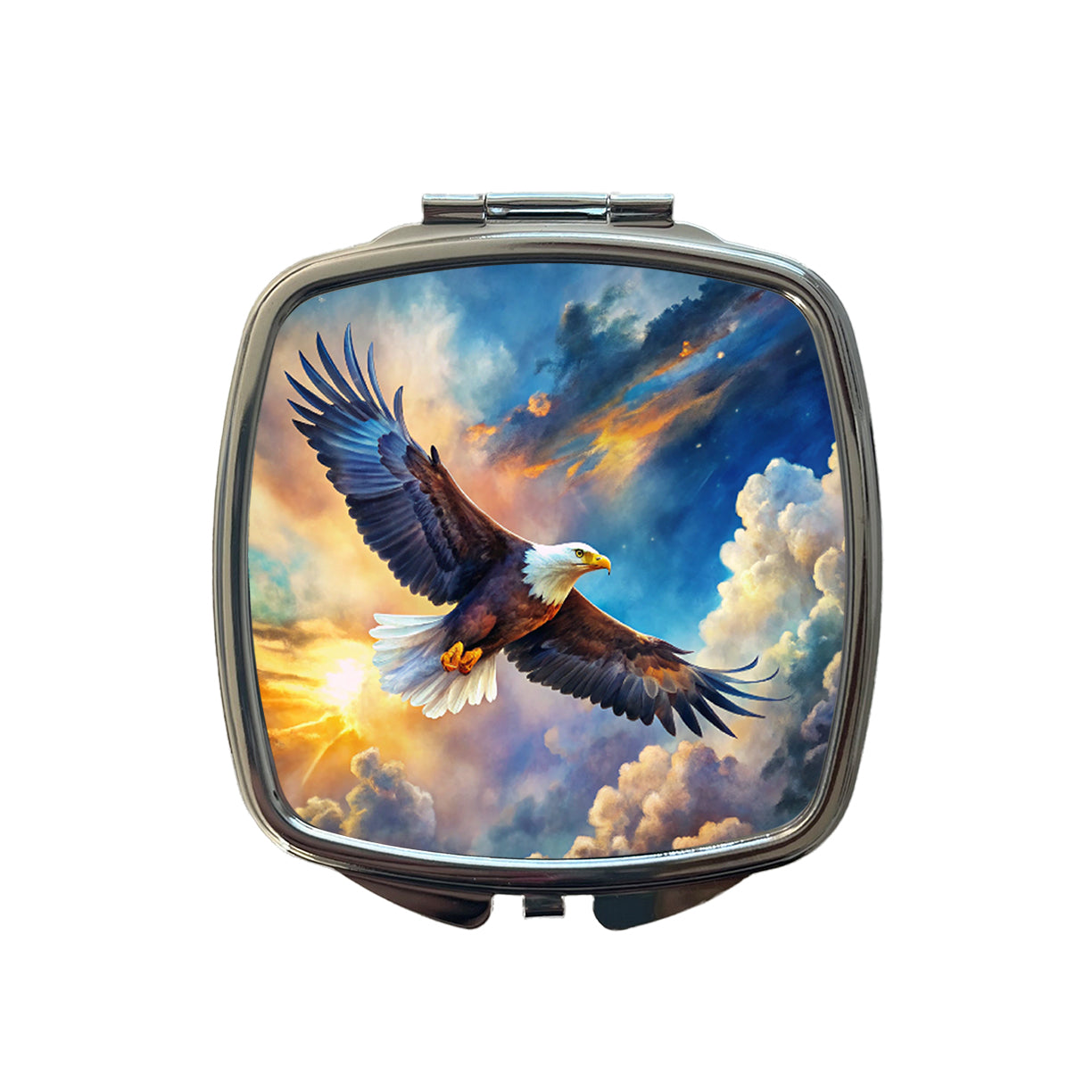 Bald Eagle Flying In Sky Clouds Watercolor Small Travel Purse Handbag Pocket Makeup Compact Mirror