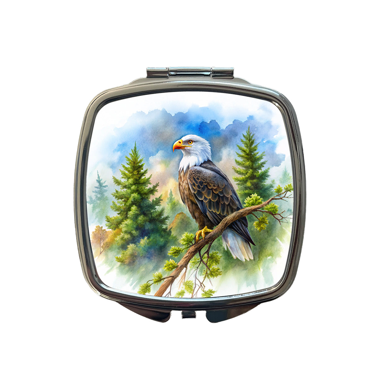 Bald Eagle In Tree Watercolor Small Travel Purse Handbag Pocket Makeup Compact Mirror