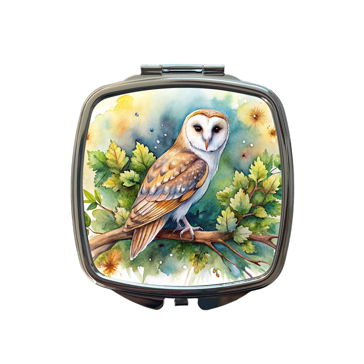Barn Owl In Tree Watercolor Small Travel Purse Handbag Pocket Makeup Compact Mirror