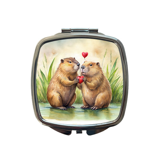 Beavers In Love Water Valentine's Day Small Travel Purse Handbag Pocket Makeup Compact Mirror