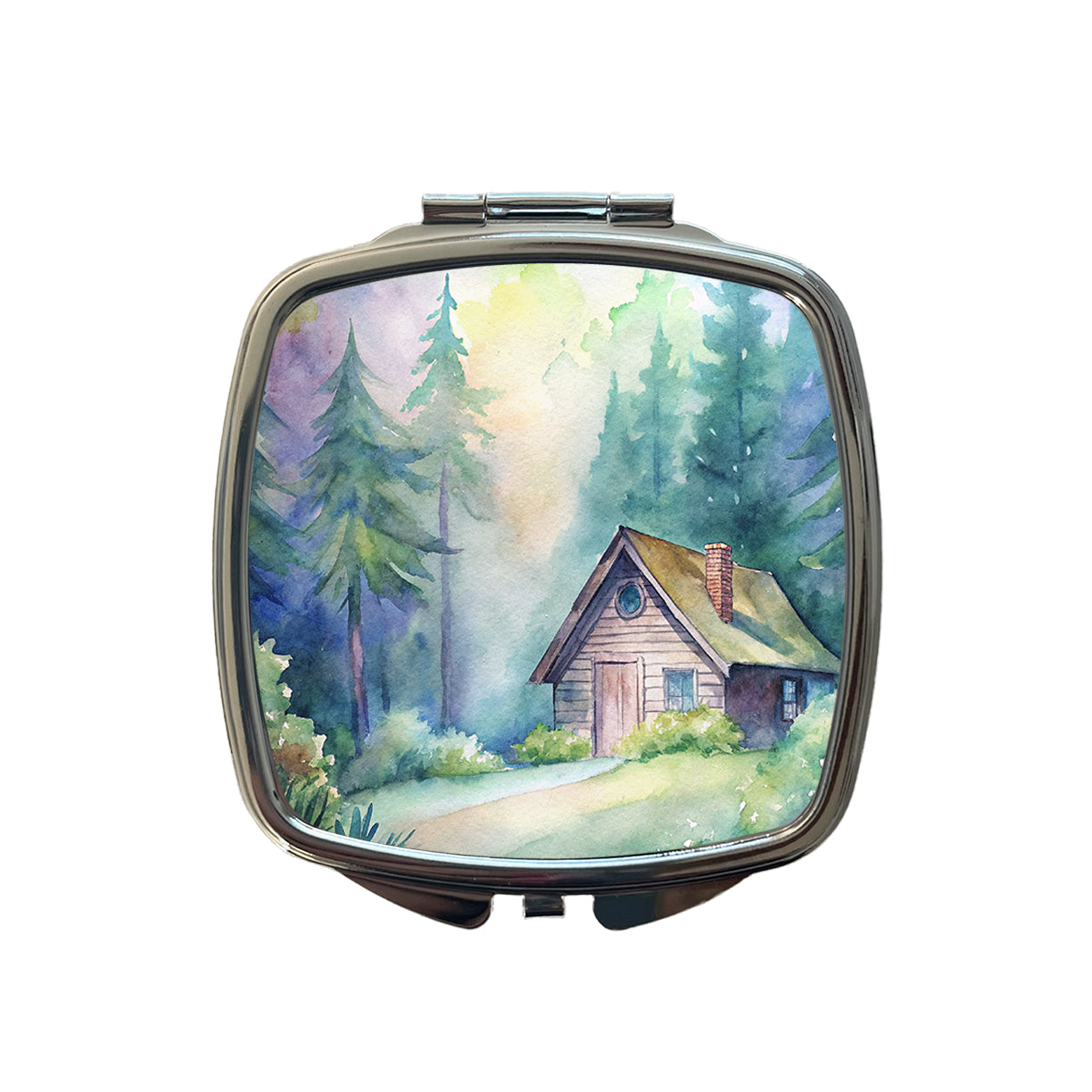 Cabin In The Forest Woods Watercolor Small Travel Purse Handbag Pocket Makeup Compact Mirror