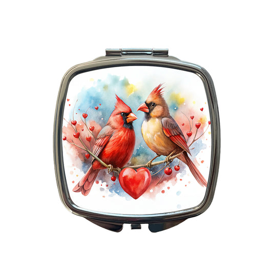 Cardinals In Love With Hearts Valentine's Day Small Travel Purse Handbag Pocket Makeup Compact Mirror