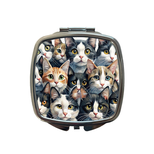 Cartoon Black And White Cats Small Travel Purse Handbag Pocket Makeup Compact Mirror