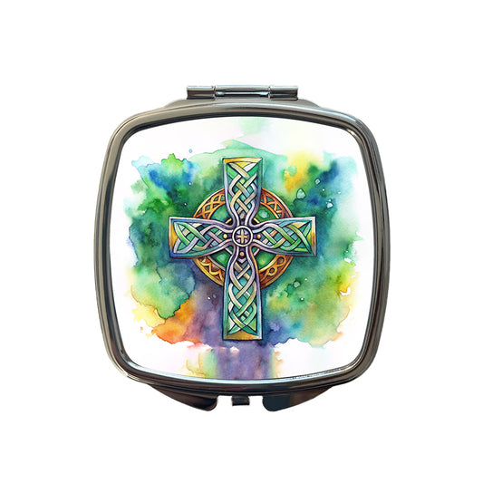 Celtic Christian Cross Watercolor Small Travel Purse Handbag Pocket Makeup Compact Mirror