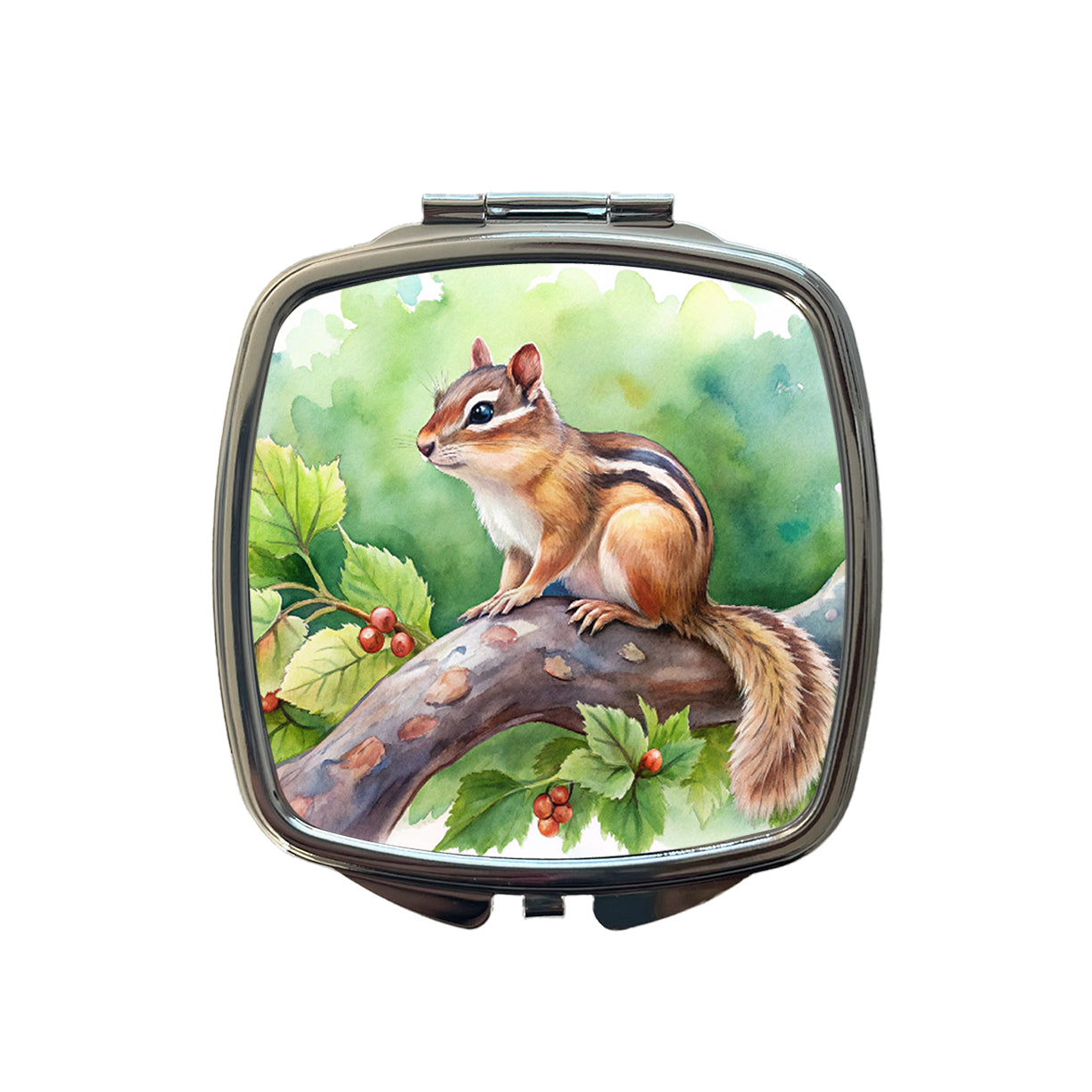 Chipmunk In Tree Watercolor Small Travel Purse Handbag Pocket Makeup Compact Mirror