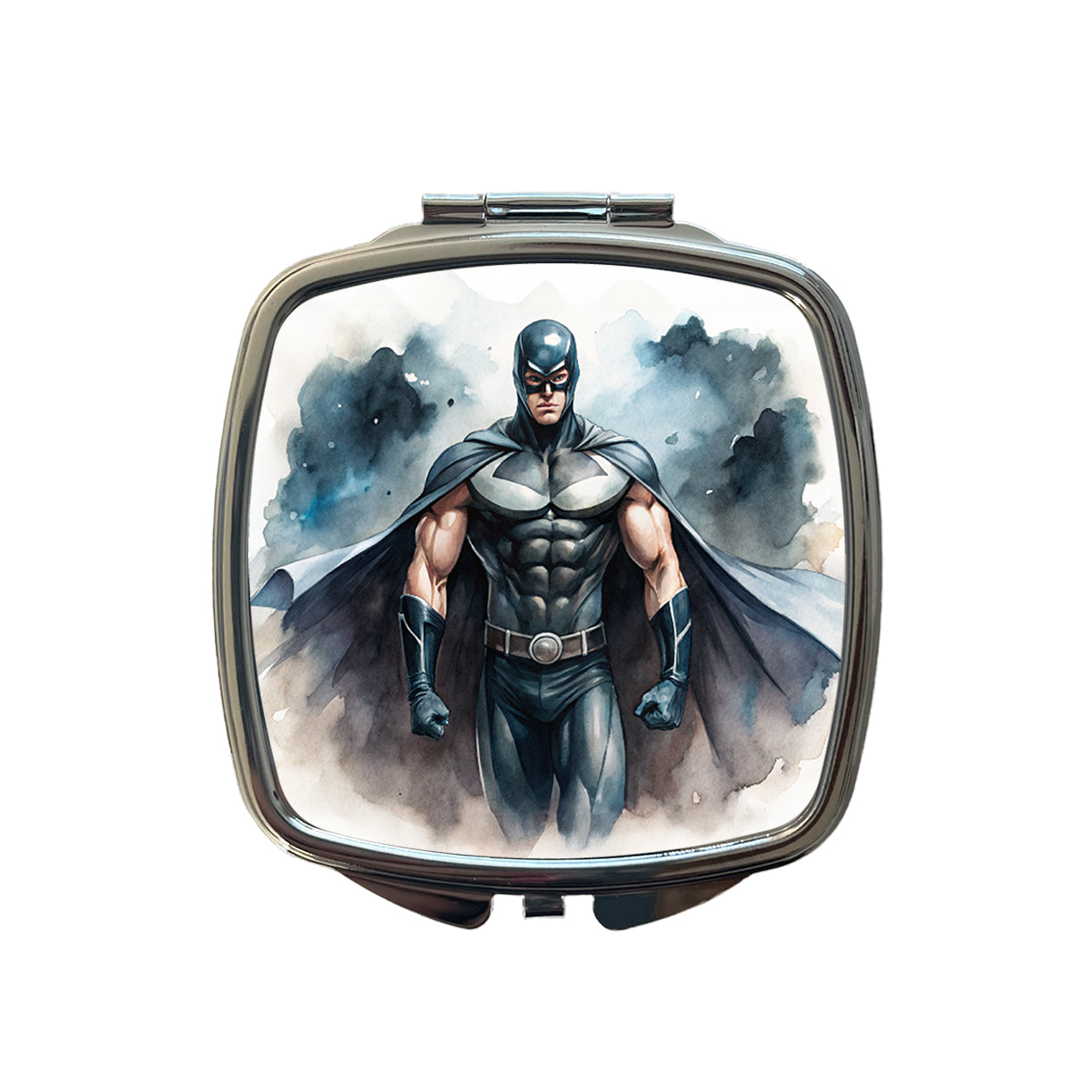 Classic Masked Superhero With Black Costume Watercolor Small Travel Purse Handbag Pocket Makeup Compact Mirror