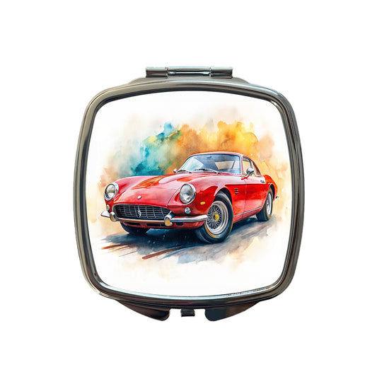 Classic Vintage Red Italian Sports Car Watercolor Small Travel Purse Handbag Pocket Makeup Compact Mirror