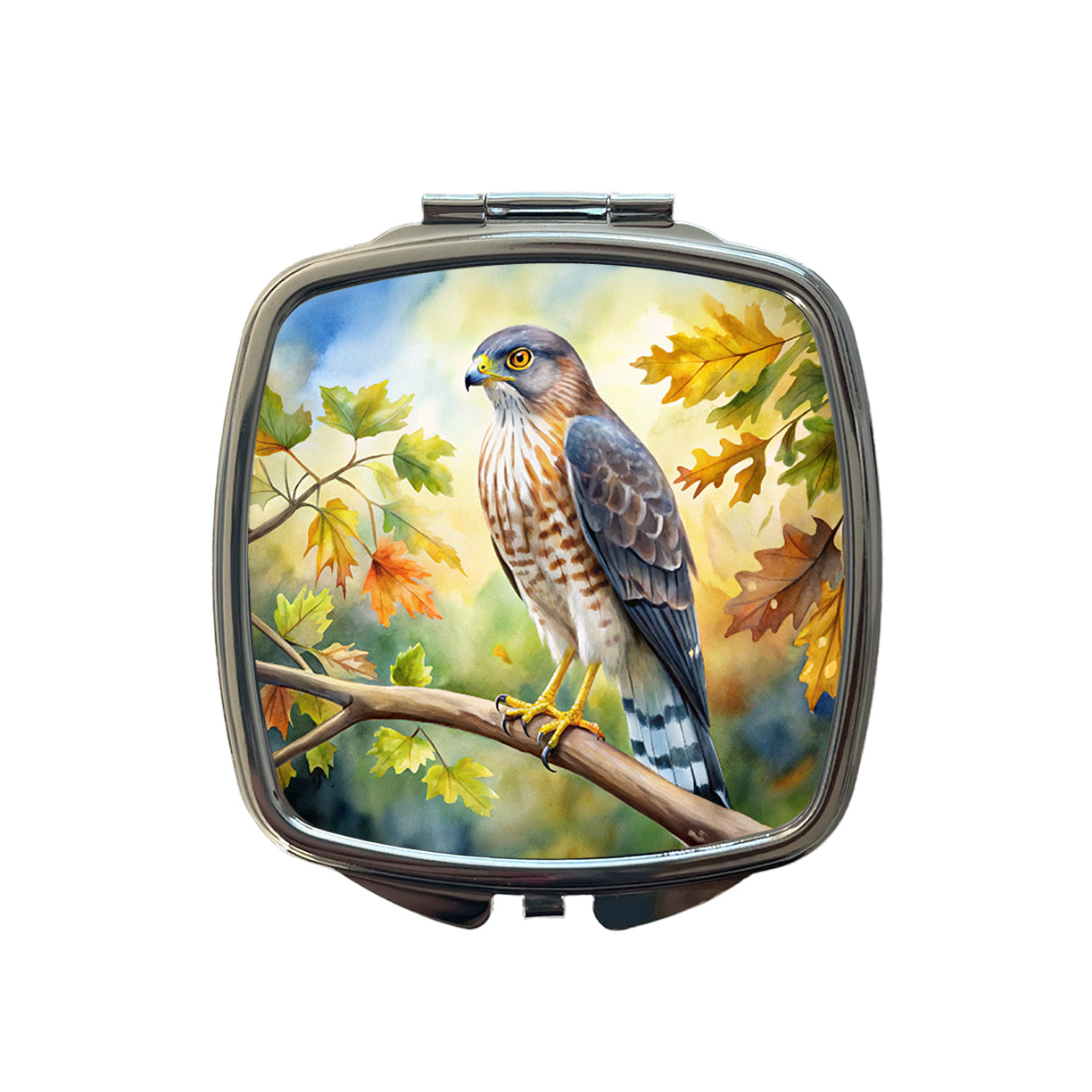 Cooper's Hawk Raptor Bird Of Prey In Tree Watercolor Small Travel Purse Handbag Pocket Makeup Compact Mirror