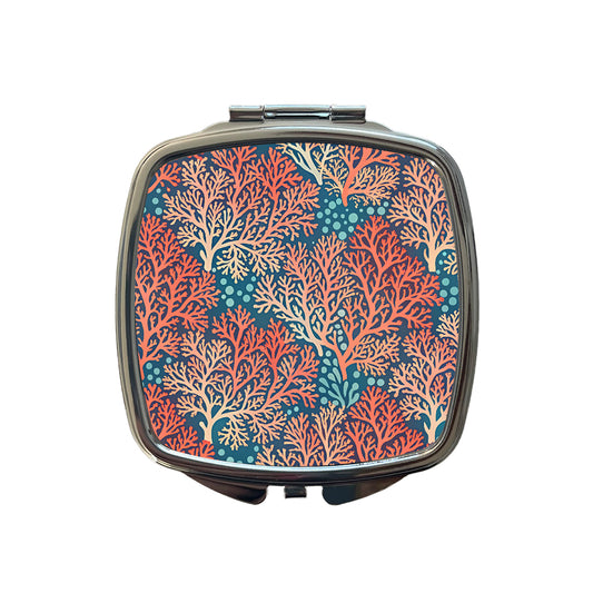 Coral Pattern Reef Ocean Small Travel Purse Handbag Pocket Makeup Compact Mirror
