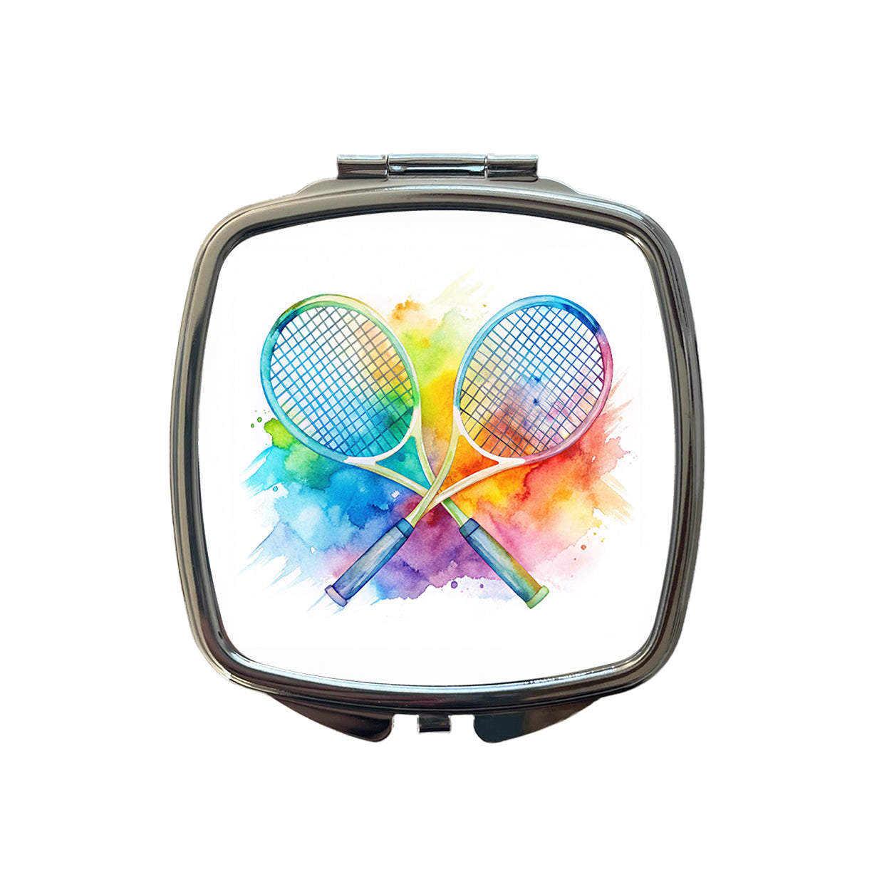 Crossed Tennis Rackets Watercolor Small Travel Purse Handbag Pocket Makeup Compact Mirror