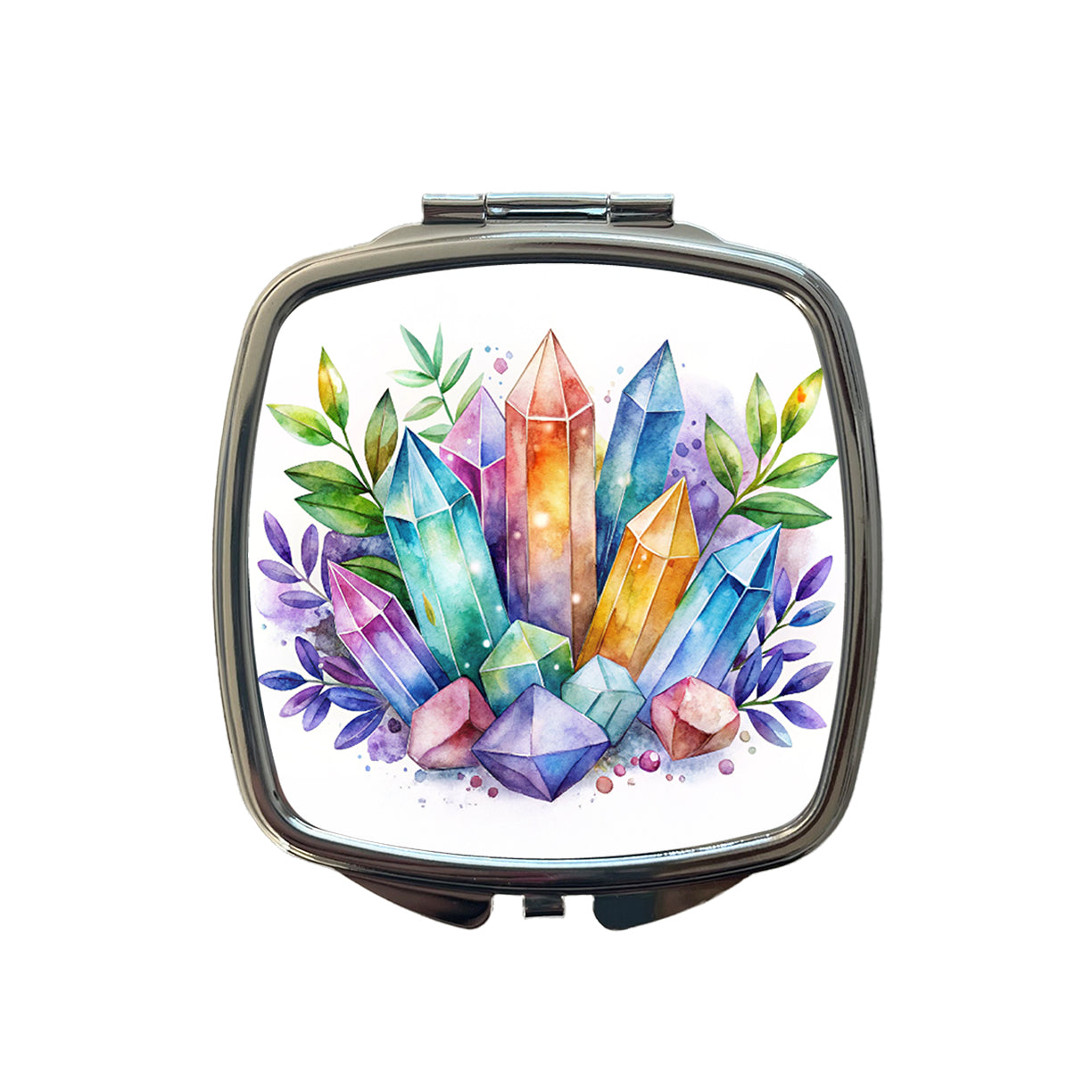 Crystal Geodes Mystical Healing Protection Watercolor Small Travel Purse Handbag Pocket Makeup Compact Mirror