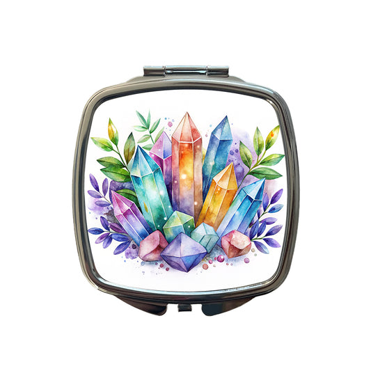 Crystal Geodes Mystical Healing Protection Watercolor Small Travel Purse Handbag Pocket Makeup Compact Mirror