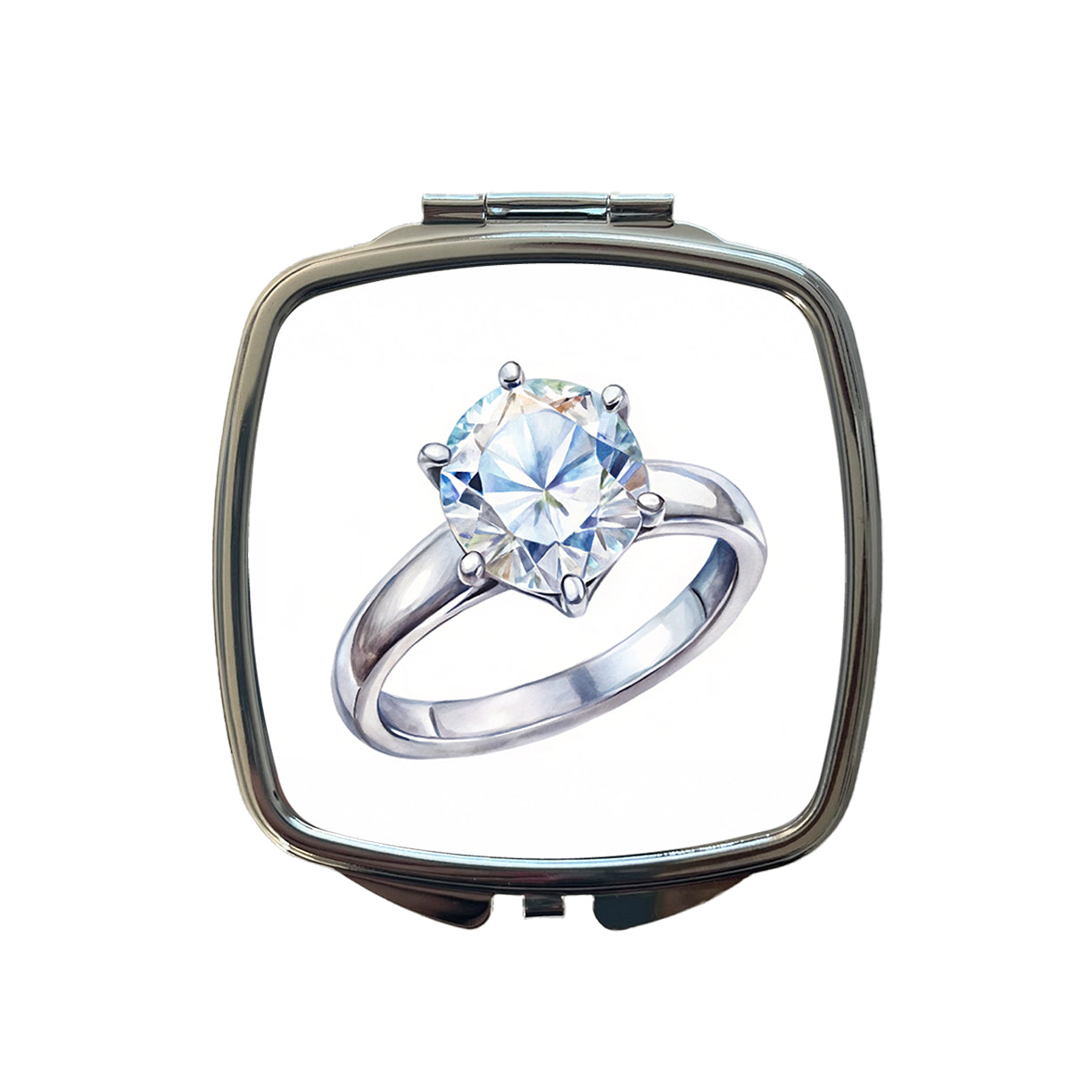 Diamond Ring Engagement Engaged Wedding Proposal Small Travel Purse Handbag Pocket Makeup Compact Mirror