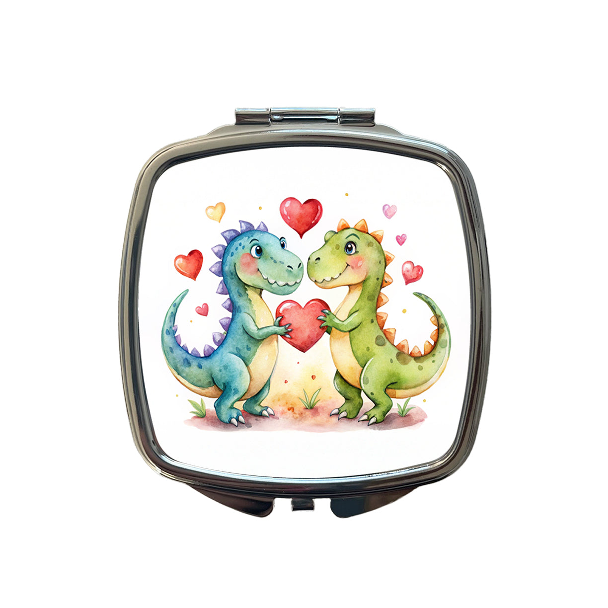 Dinosaurs In Love With Hearts Valentine's Day Small Travel Purse Handbag Pocket Makeup Compact Mirror