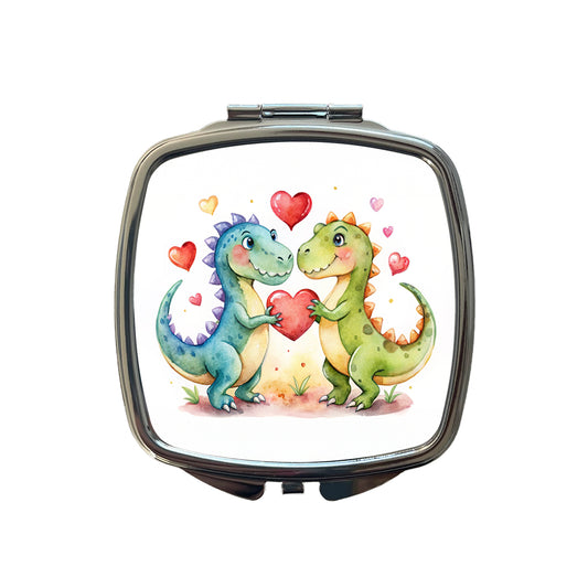 Dinosaurs In Love With Hearts Valentine's Day Small Travel Purse Handbag Pocket Makeup Compact Mirror