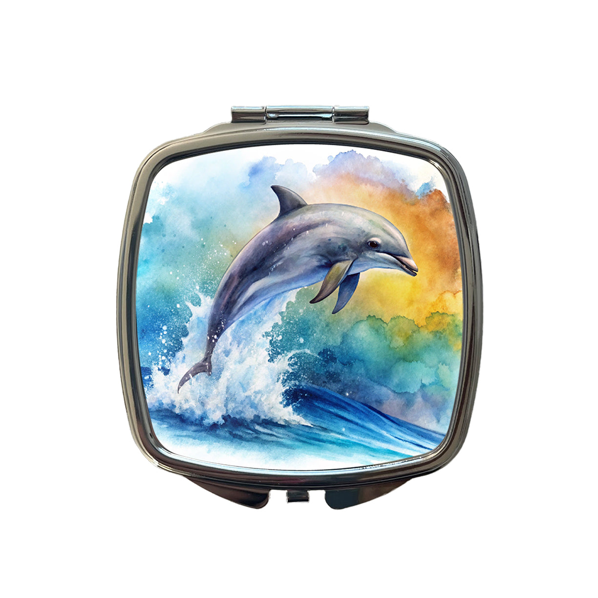Dolphin Jumping In Ocean Watercolor Small Travel Purse Handbag Pocket Makeup Compact Mirror