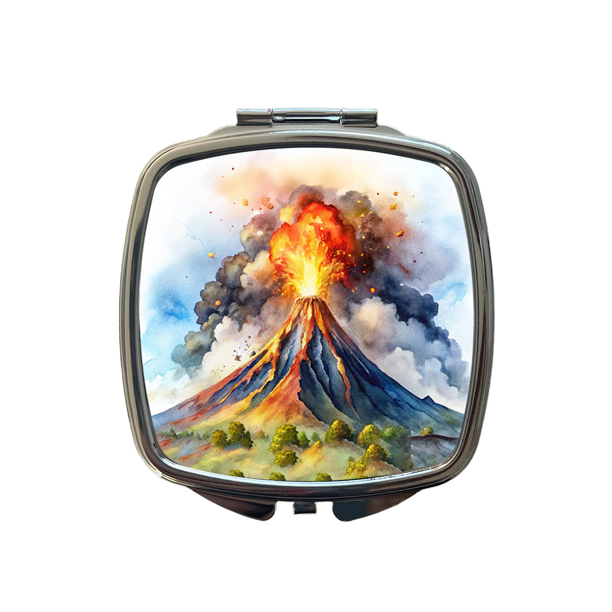 Erupting Volcano Watercolor Small Travel Purse Handbag Pocket Makeup Compact Mirror