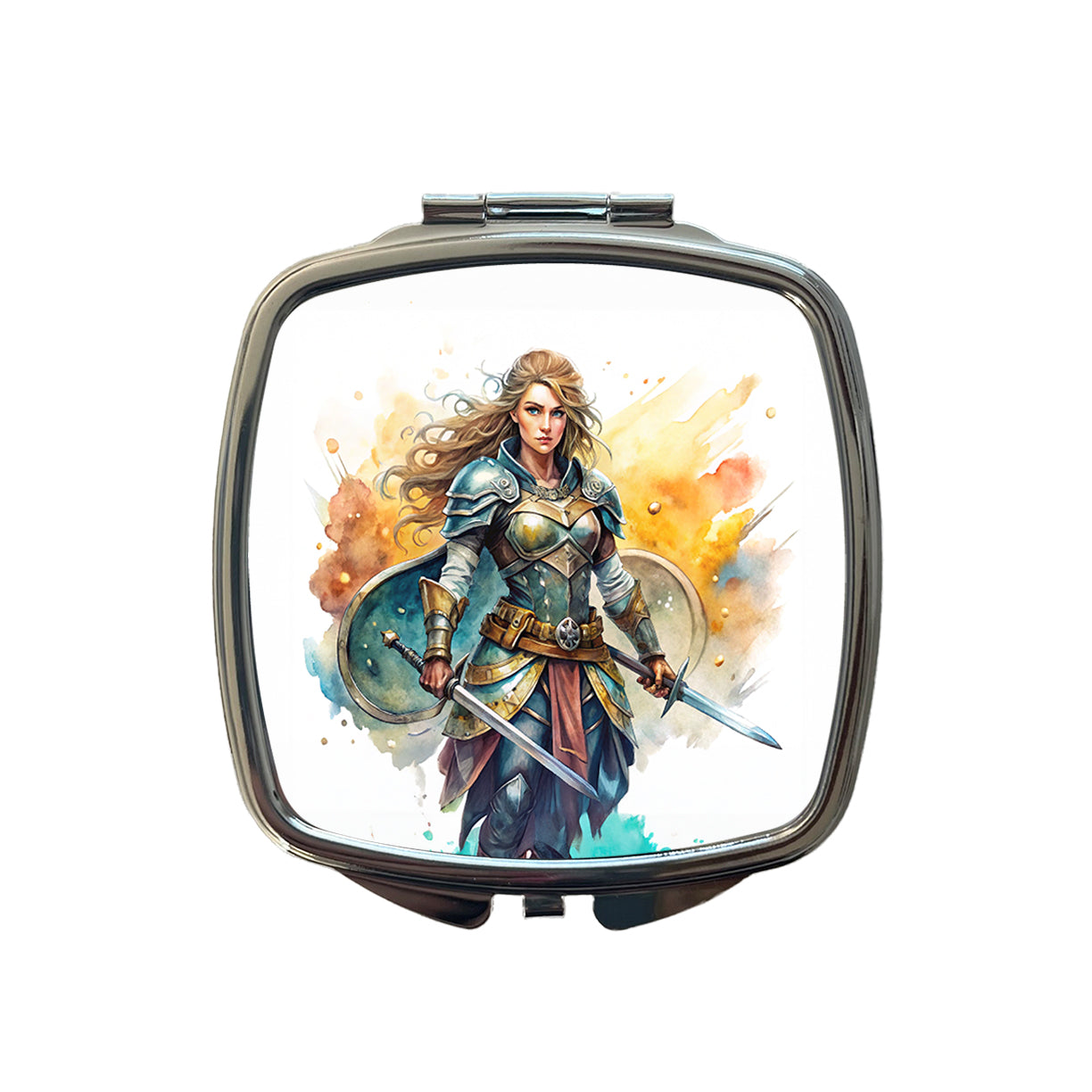 Fantasy Female Fighter Warrior Shield-maiden Watercolor Small Travel Purse Handbag Pocket Makeup Compact Mirror