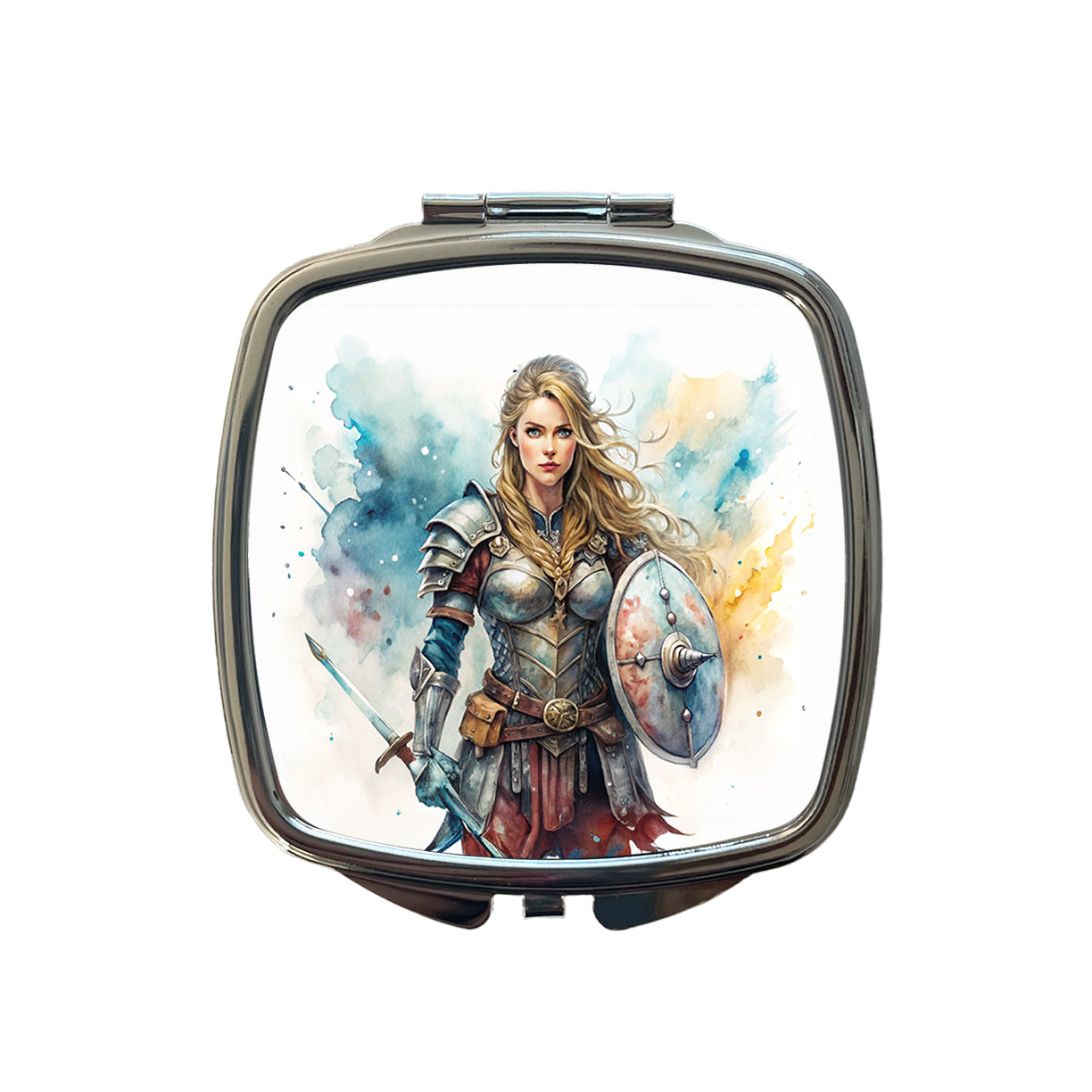 Fantasy Female Warrior Knight Watercolor Small Travel Purse Handbag Pocket Makeup Compact Mirror