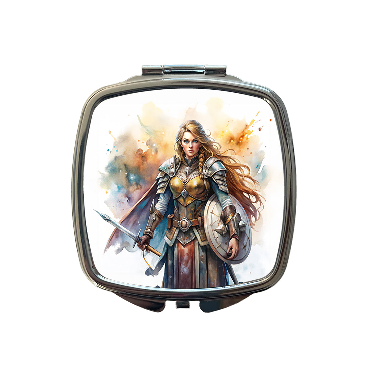 Fantasy Female Warrior Paladin Watercolor Small Travel Purse Handbag Pocket Makeup Compact Mirror