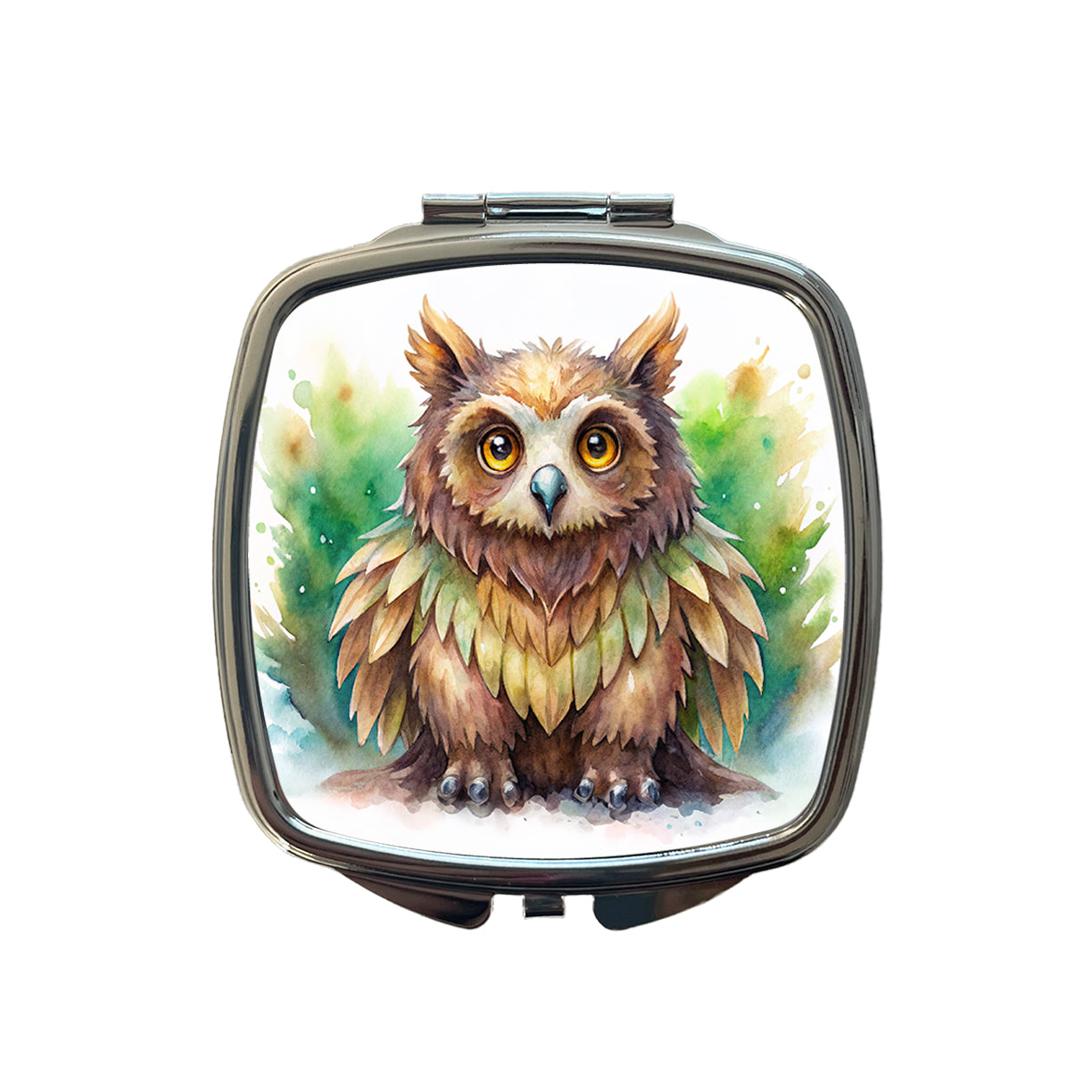 Fantasy Owl Bear Owlbear Green Background Watercolor Small Travel Purse Handbag Pocket Makeup Compact Mirror