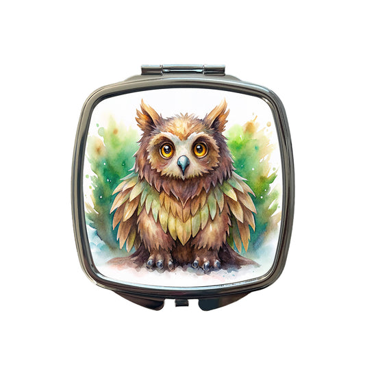 Fantasy Owl Bear Owlbear Green Background Watercolor Small Travel Purse Handbag Pocket Makeup Compact Mirror