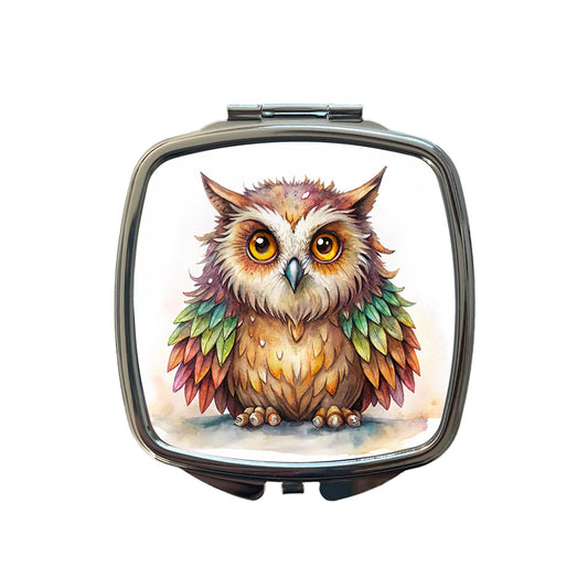 Fantasy Owlbear Owl Bear Colorful Wings Watercolor Small Travel Purse Handbag Pocket Makeup Compact Mirror