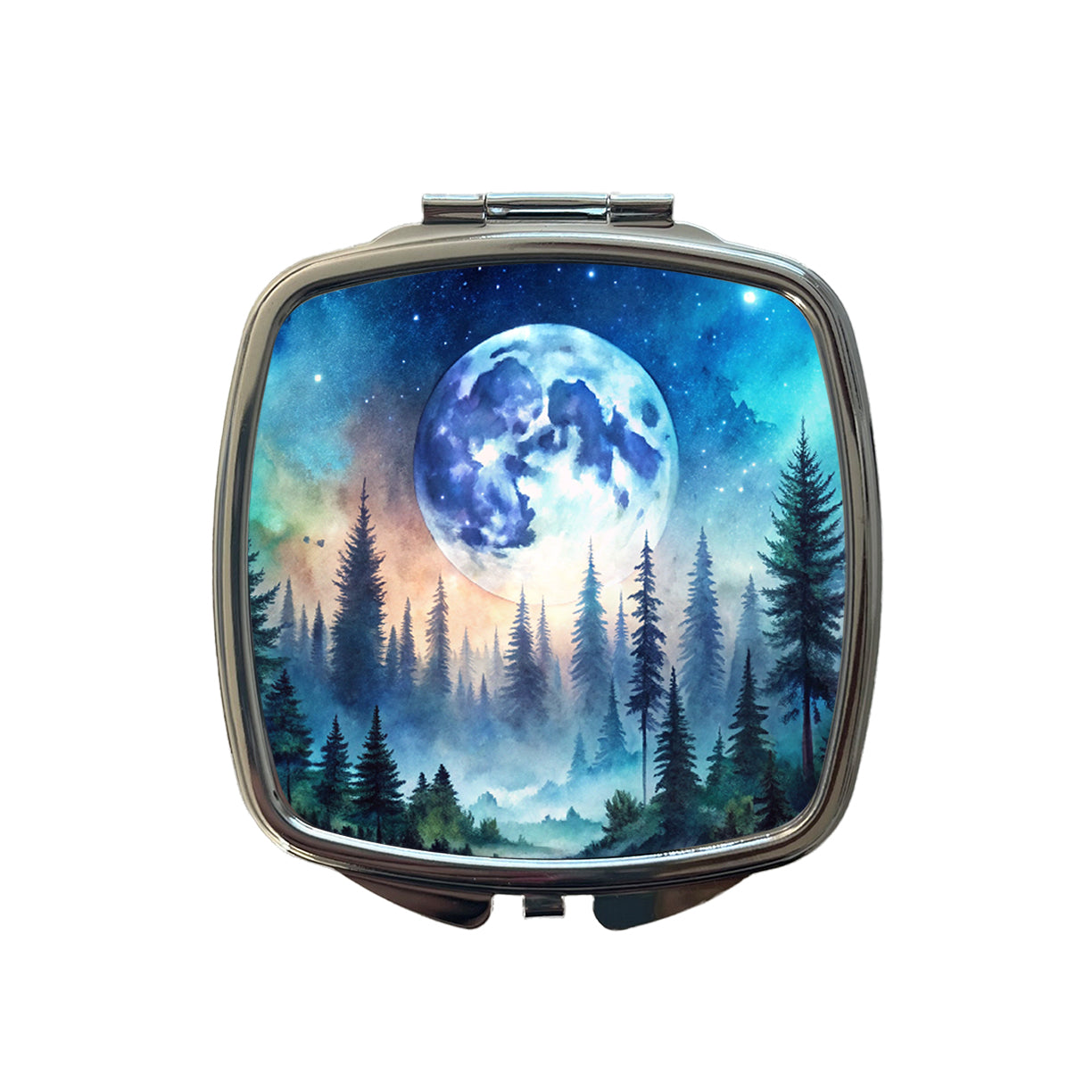 Fantasy Sci-fi World Moon Rising Over Forest Small Travel Purse Handbag Pocket Makeup Compact Mirror