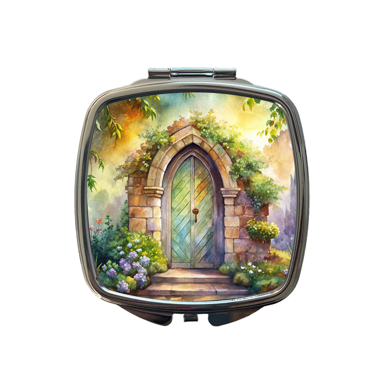 Fantasy World Doorway Fairy Gnome Elven Watercolor Small Travel Purse Handbag Pocket Makeup Compact Mirror