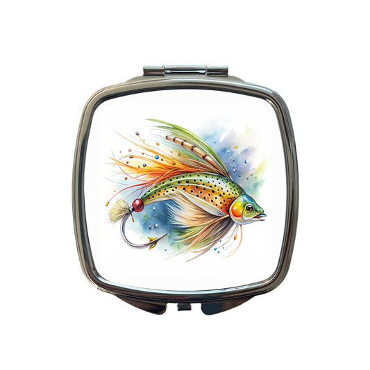 Fishing Lure Flies Watercolor Small Travel Purse Handbag Pocket Makeup Compact Mirror
