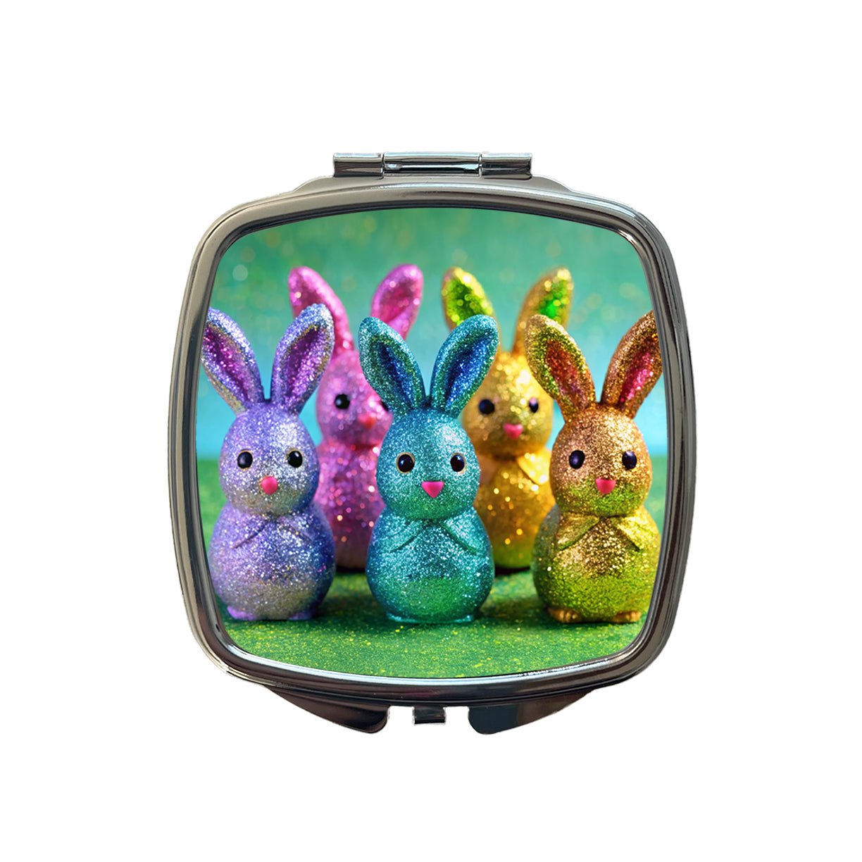 Glitter Easter Bunnies Rabbits Chocolate Small Travel Purse Handbag Pocket Makeup Compact Mirror