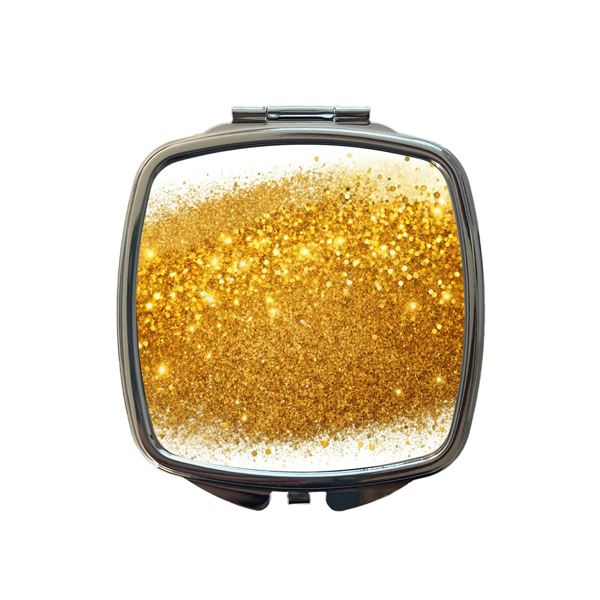 Gold Faux Glitter Small Travel Purse Handbag Pocket Makeup Compact Mirror