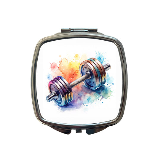 Gym Workout Dumbbells Weights Watercolor Small Travel Purse Handbag Pocket Makeup Compact Mirror