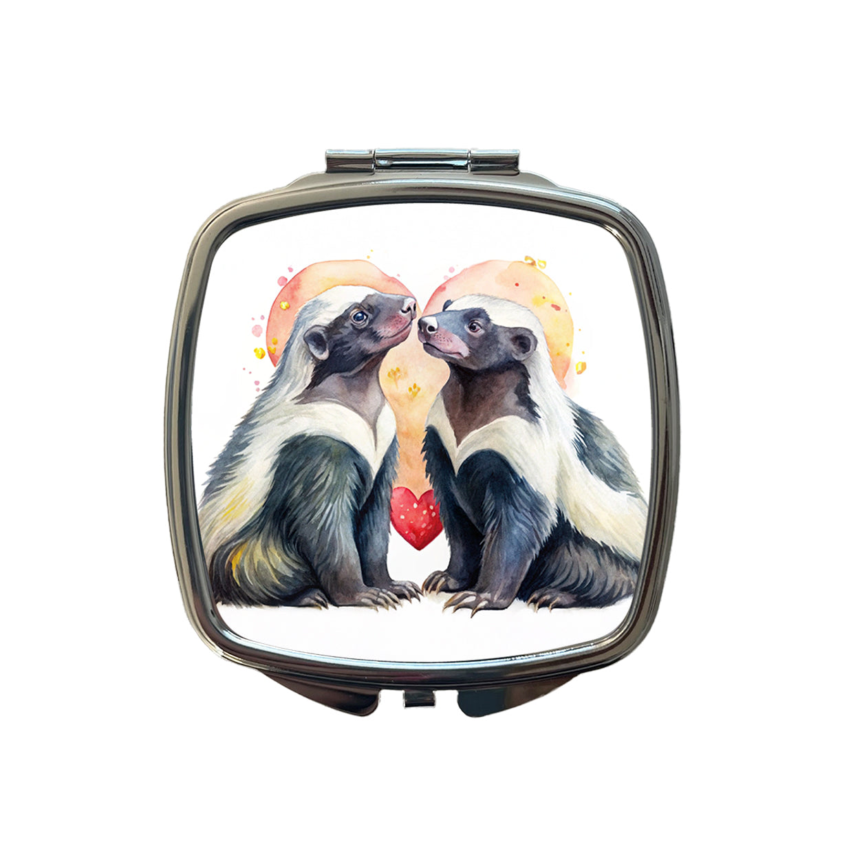 Honey Badgers In Love Heart Valentine's Day Small Travel Purse Handbag Pocket Makeup Compact Mirror