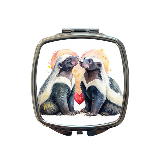 Honey Badgers In Love Heart Valentine's Day Small Travel Purse Handbag Pocket Makeup Compact Mirror